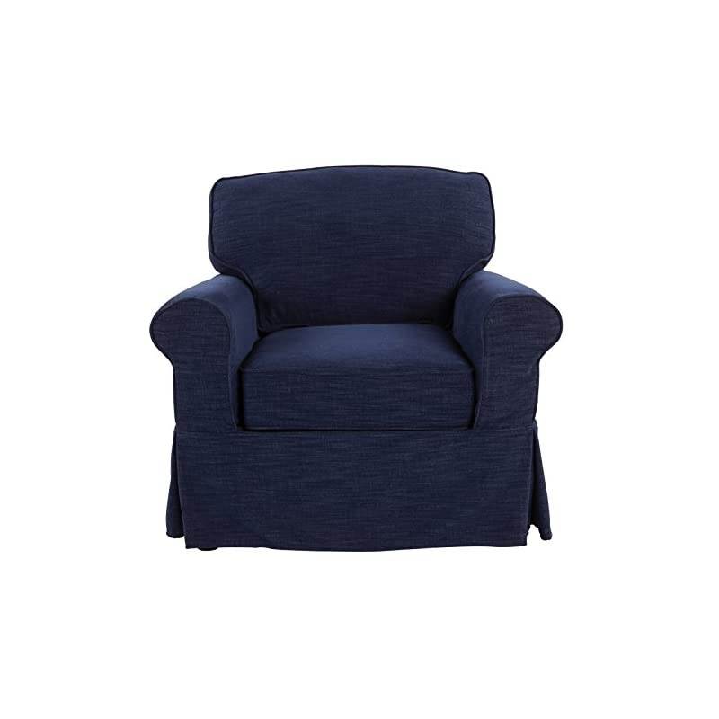 Home Furnishings Ashton Slipcover Round Arm Chair, Navy