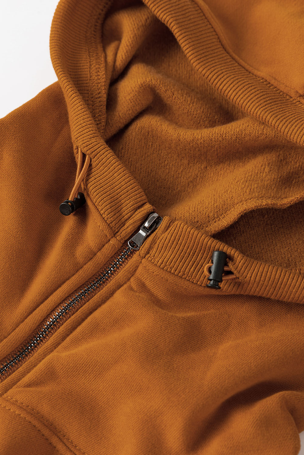 Brown Half Zip Pullover Hoodie with Kangaroo Pocket