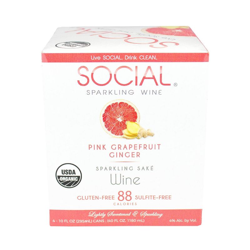 SOCIAL Pink Grapefruit Ginger Sparkling Sake Wine - 4pk/10 fl oz Cans