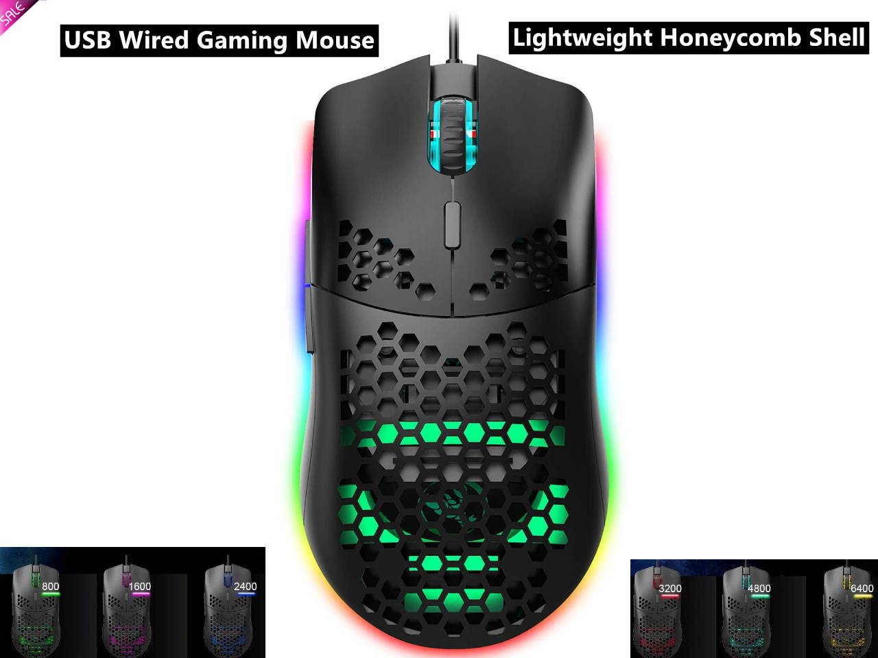 Updated Gaming Mouse with 7 Programmable Buttons, Chroma RGB Backlight Gaming mice, 6400 Adjustable DPI, Ergonomic USB Computer Mouse, High Precision Sensor for Windows PC & Laptop Gamers
