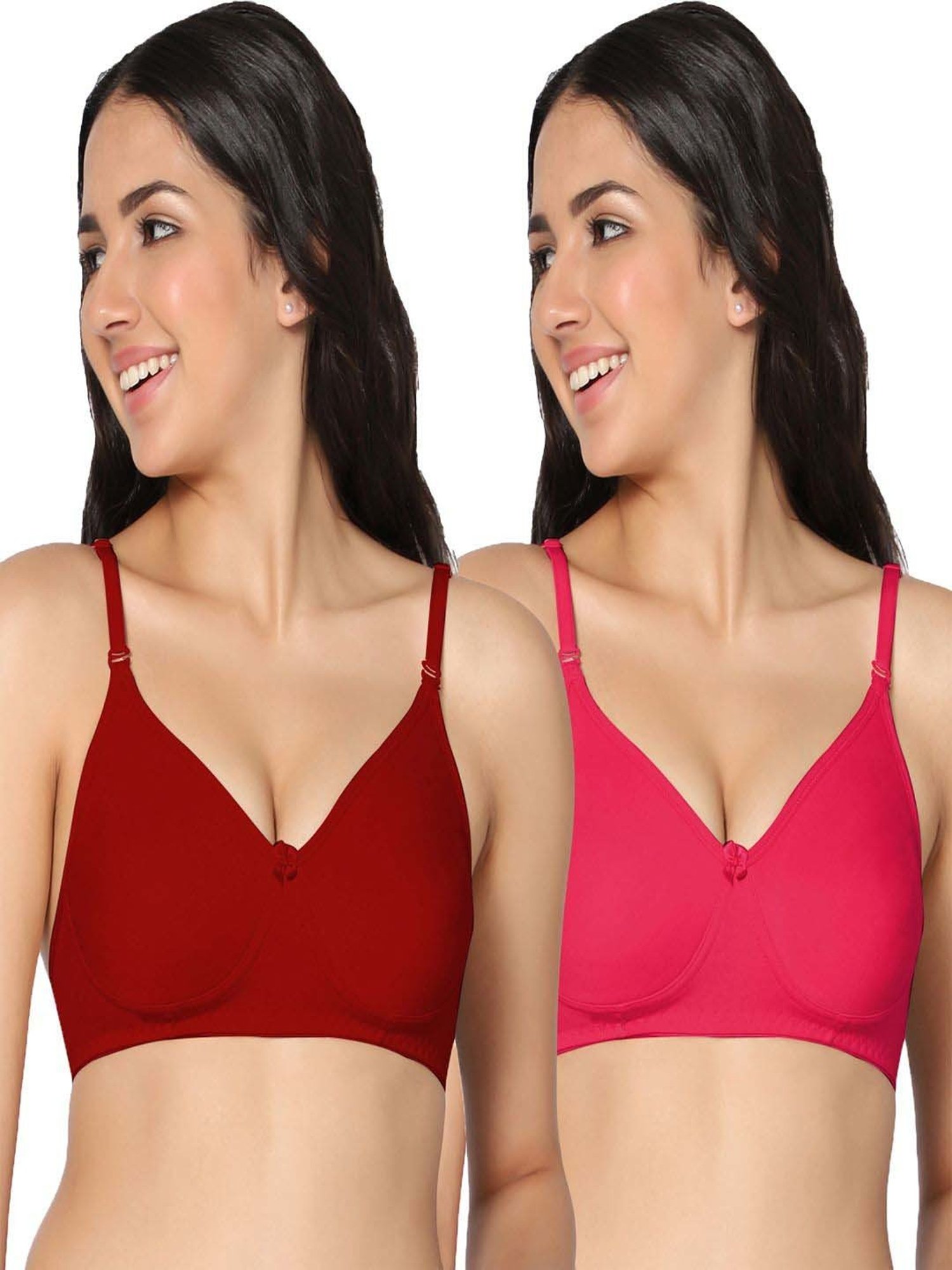 IN CARE Red & Pink Cotton T-Shirt Bras - Pack Of 2