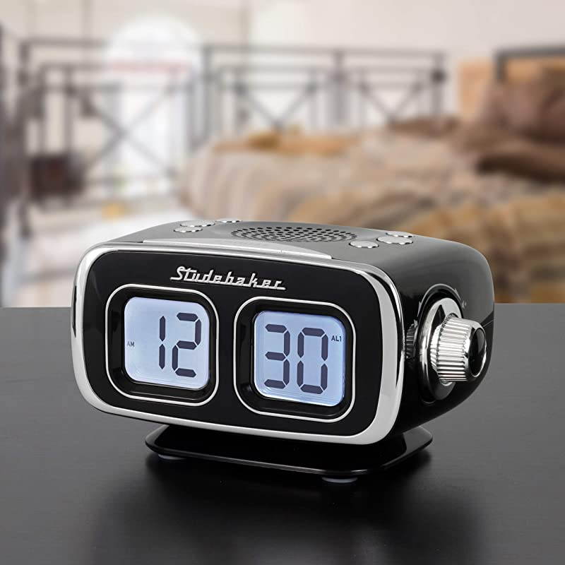 Display LCD AMFM Retro Clock Radio USB Bluetooth Auxin Bedroom Kitchen Counter Small Footprint SB3500 Black