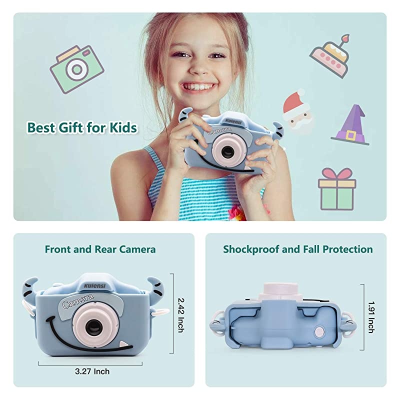 Digital Camera, Girls Birthday Toy Gifts for 4-13-Year-Old Children, Dual Lens 20.0MP Toddler Cameras, Child Camcorder Video Recorder 1080P IPS 2.0 Inch with 32G TF Card, Cow Soft Silicone Case