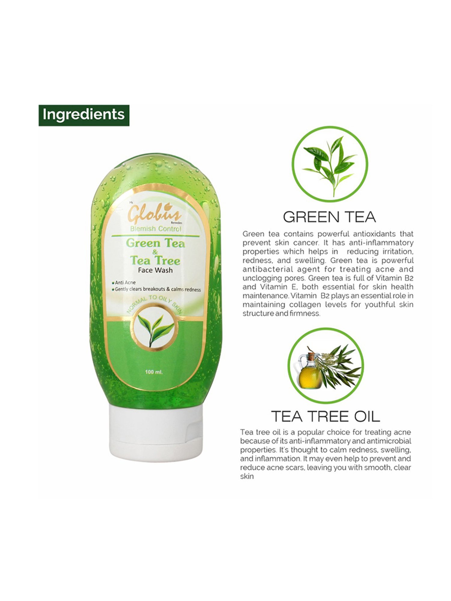 Globus Remedies Sunscreen Fairness Lotion SPF 50+++ & Green Tea & Tea Tree Face Wash Combo