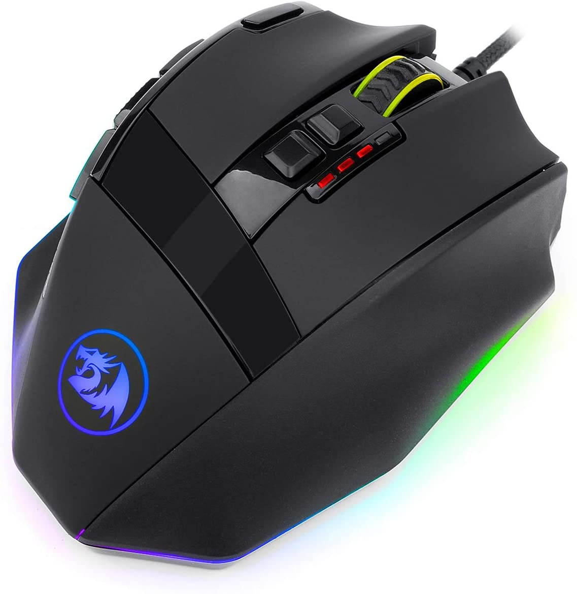 M801 PC Game Mouse LED RGB Backlight MMO 9 Programmable Button Mouse with Macro Recording Side Button Quick Ignition Button for Windows PC Gamers (Wired, Black)