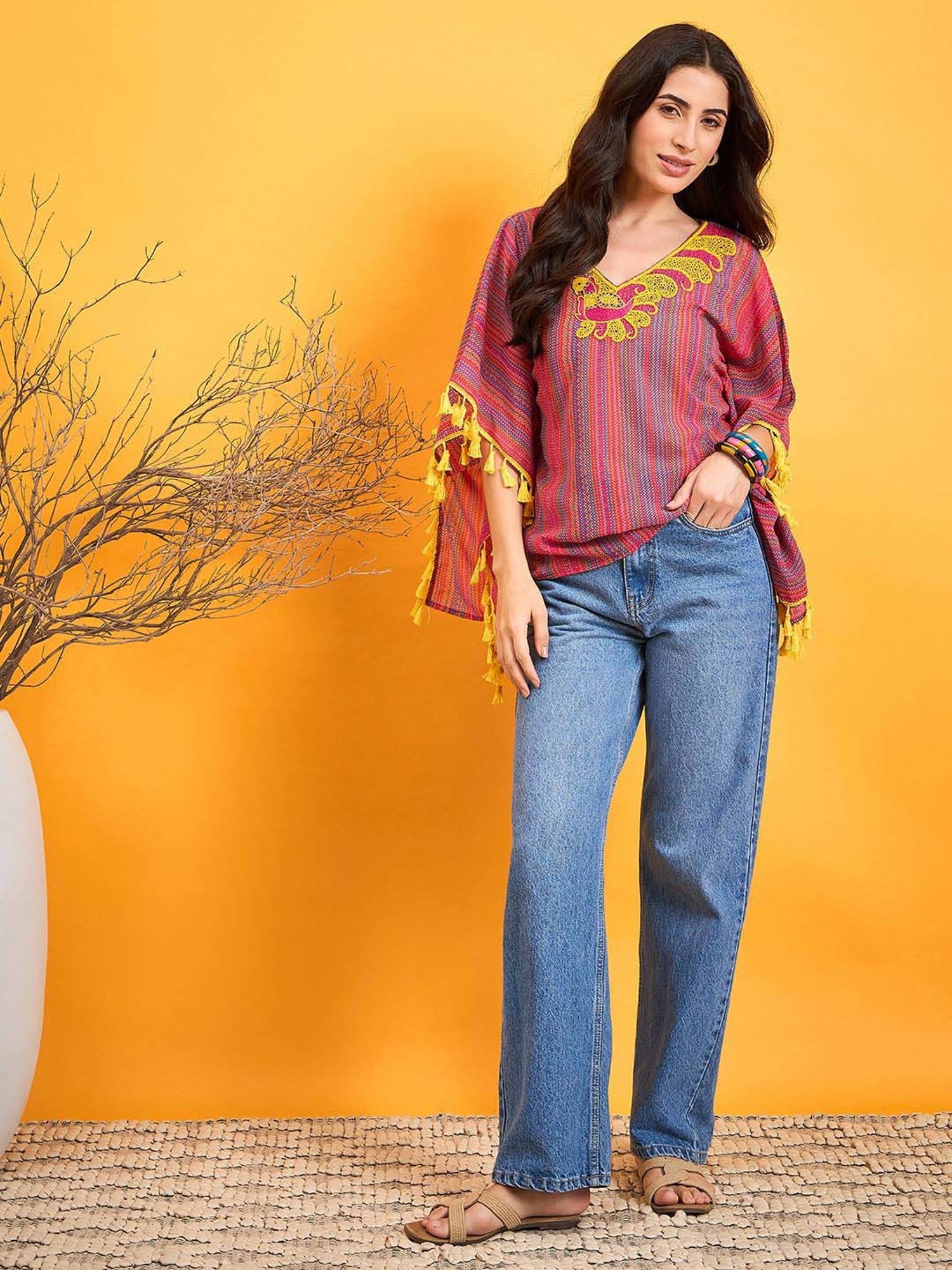 The Kaftan Company Red Embroidered Kaftan Top