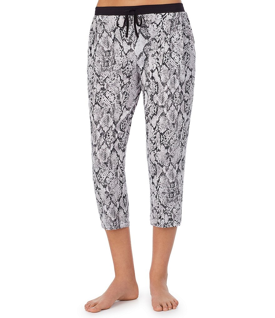 Donna Karan Snake Print Cropped Jersey Knit Drawstring Lounge Pants