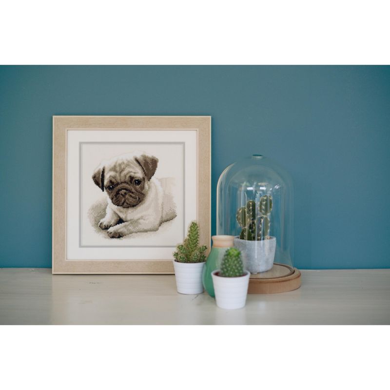 Vervaco Counted Cross Stitch Kit 8.5"X8.5"-Pug Dog On Aida (14 Count)