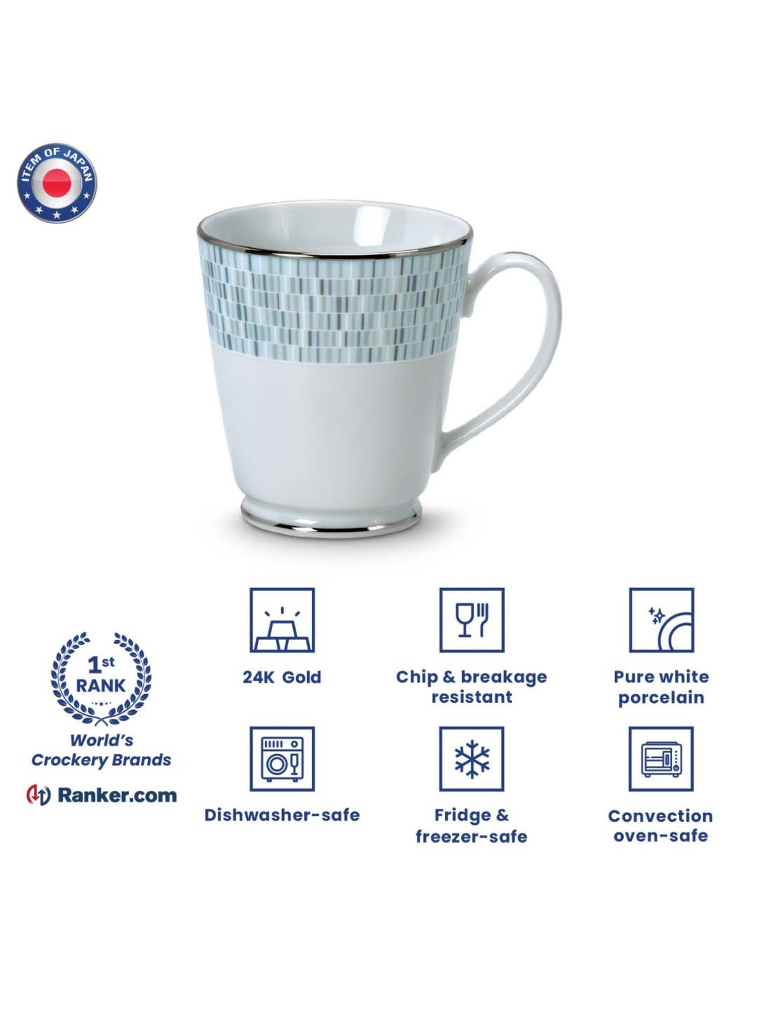 Noritake Ville De Platine White & Blue Poreclain Milk Mug (0.37 L) - Set of 2