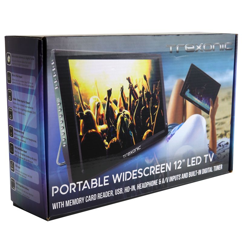 Trexonic Ultra Lightweight Rechargeable Widescreen 12in LED Portable TV