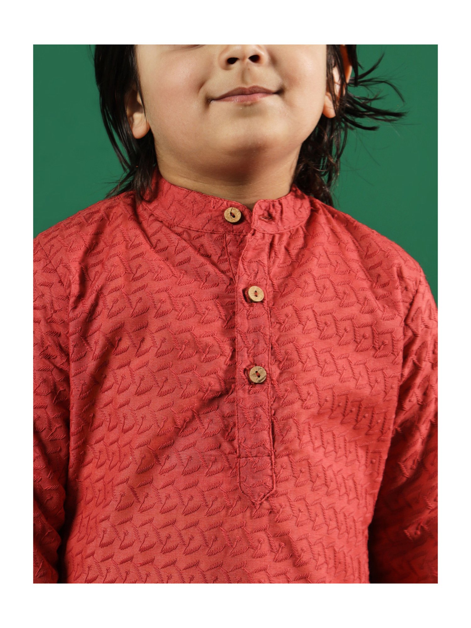 READIPRINT FASHIONS Kids Dark Peach & White Embroidered Full Sleeves Kurta with Pyjamas