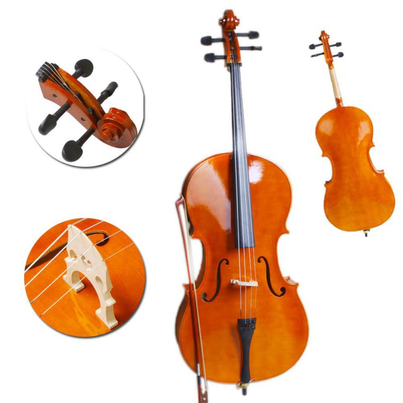 1/2 High Quality Sound Acoustic Cello Bag Bow Rosin Strings Bridge Natural