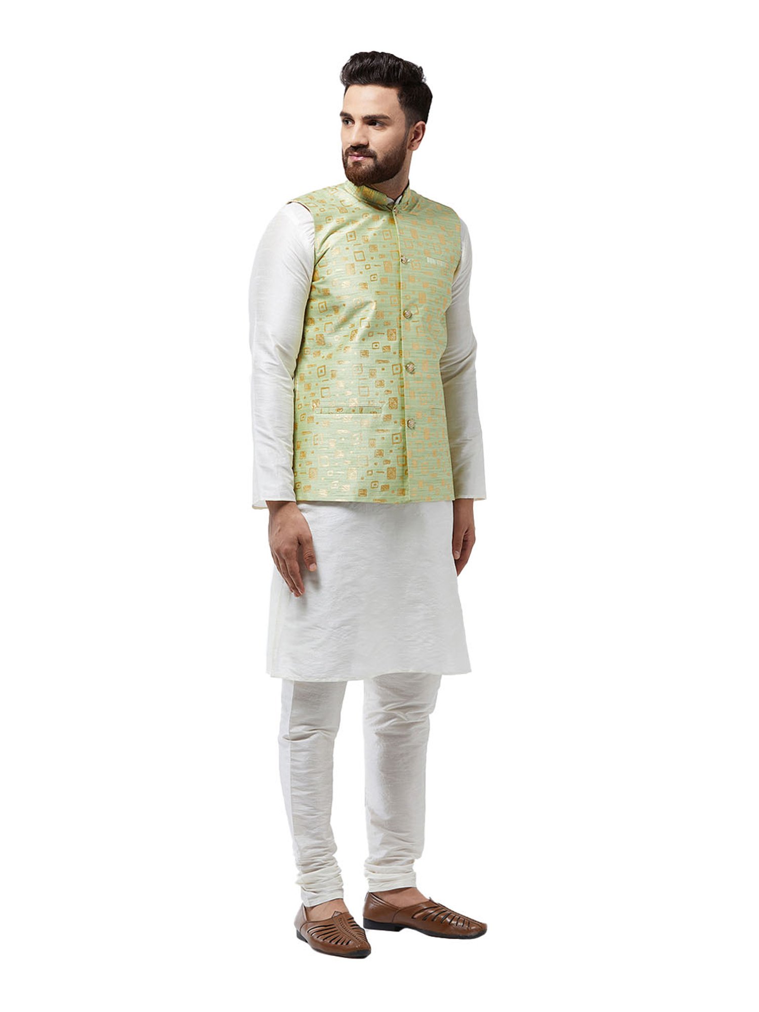 Sojanya Off White & Green Printed Suit