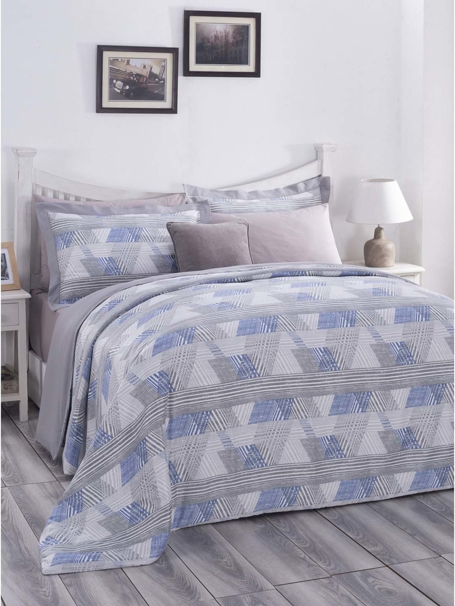 Maspar Hues PBS Nomad Scuplt Maximus Blue Cotton 210 TC King Bed Linen Set