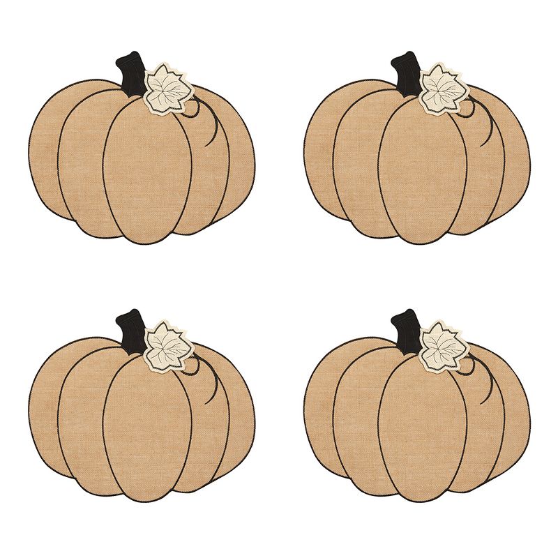 Burlap Pumpkin Placemat, Set of 4 - 14" x 16" - Natural - Elrene Home Fashions