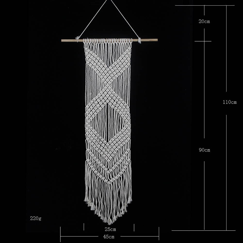 Bohemian Hollow-out Handmade Cotton Tassel Tapestry Dream Catcher Wall Hanging Catcher Ornament Craft Indoor Home Hanging Decor (Beige 90 X 25CM)