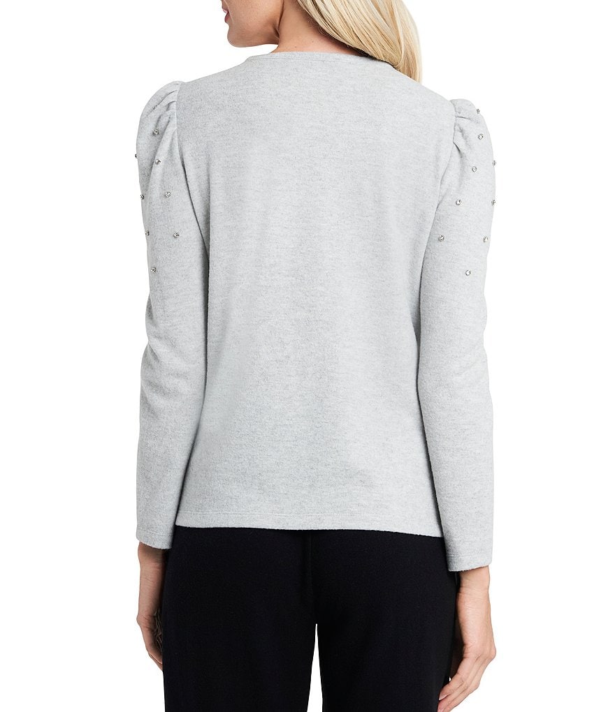 CeCe Long Sleeve Rhinestoned Puff Shoulder Knit Top