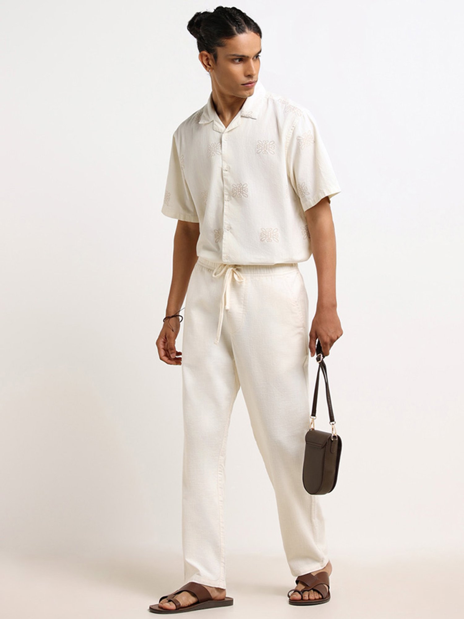 ETA by Westside Cream Mid-Rise Relaxed Fit Chinos
