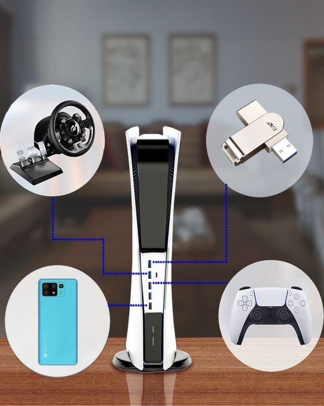 PS5 Console USB HUB, PS5 Extender 5 Port High-Speed Transmission Expansion Adapter Converter Splitter With 4 USB + 1 USB Charging Port + 1 Type C 3.1 Port for PS5 Drive Version &  Digital Version