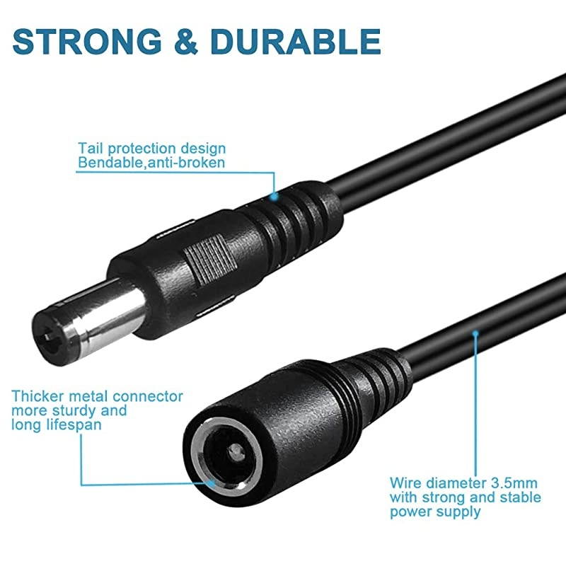 55mm x 21mm Extension CordDC 12v Power Supply Adapter for CCTV Security Camera Surveillance Indoor Wireless IP Camera Dvr Standalone LED StripCar12 Volt Male to Female Plug Cable 10ft