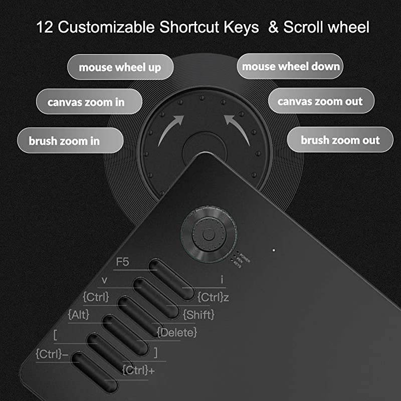 A15 Pro Graphics Drawing Tablet 10 x 6 inch Digital Drawing Tablet with 12 Hotkeys and a Quick Dial 8192 Level Pressure Battery Free Stylus