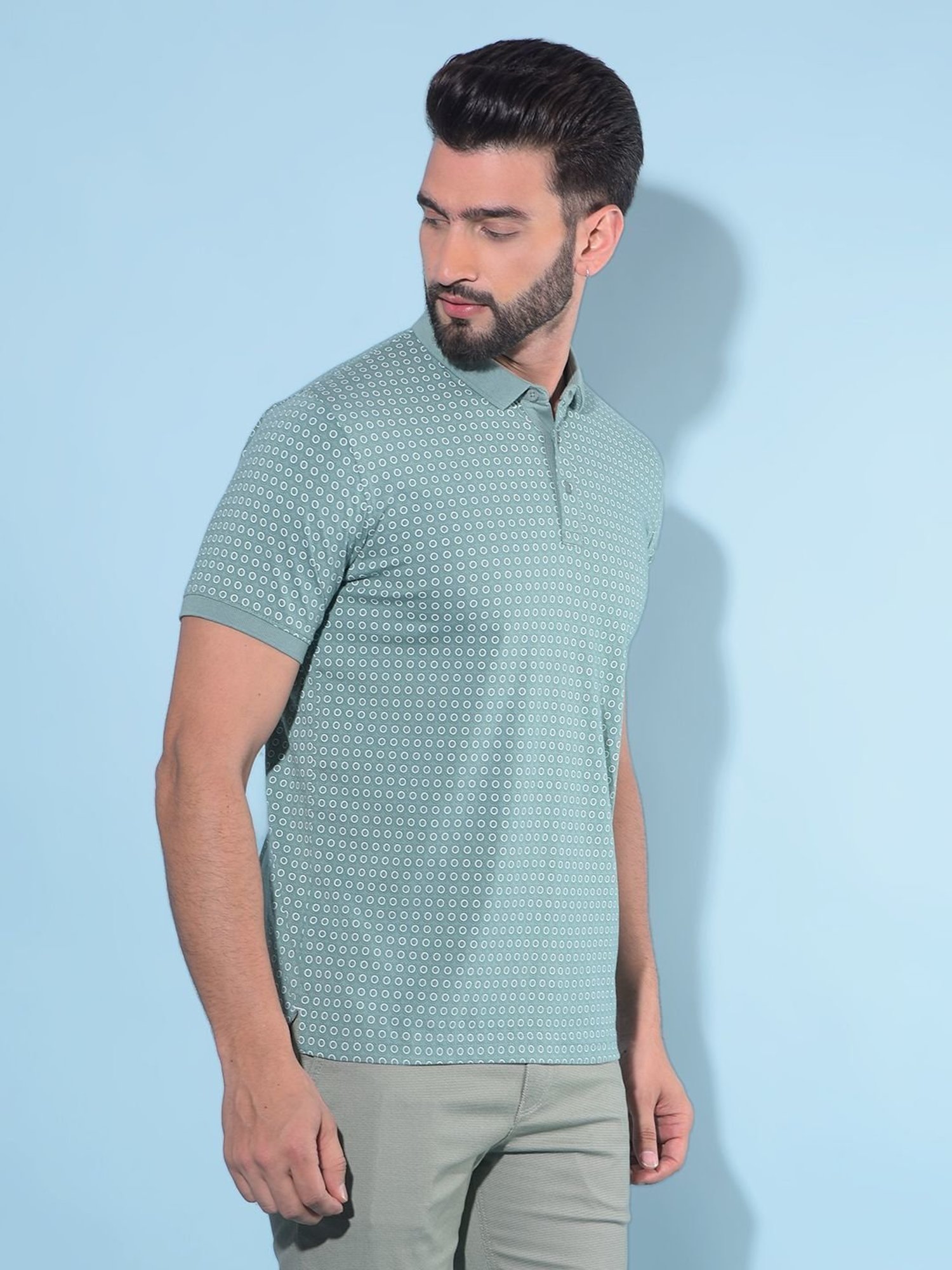 Crimsoune Club Green Cotton Slim Fit Printed Polo T-Shirt