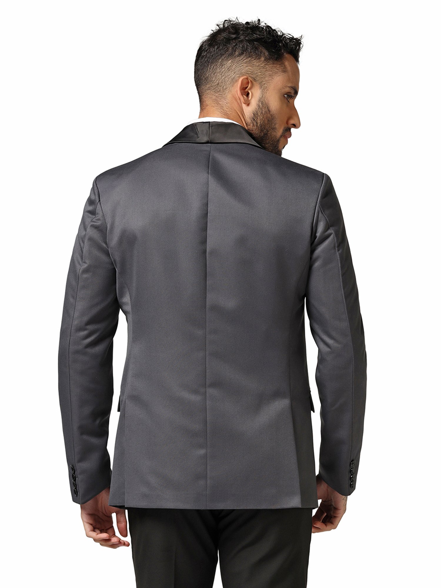 TAHVO Dark Grey Regular Fit Shawl Collar Tuxedo Blazer
