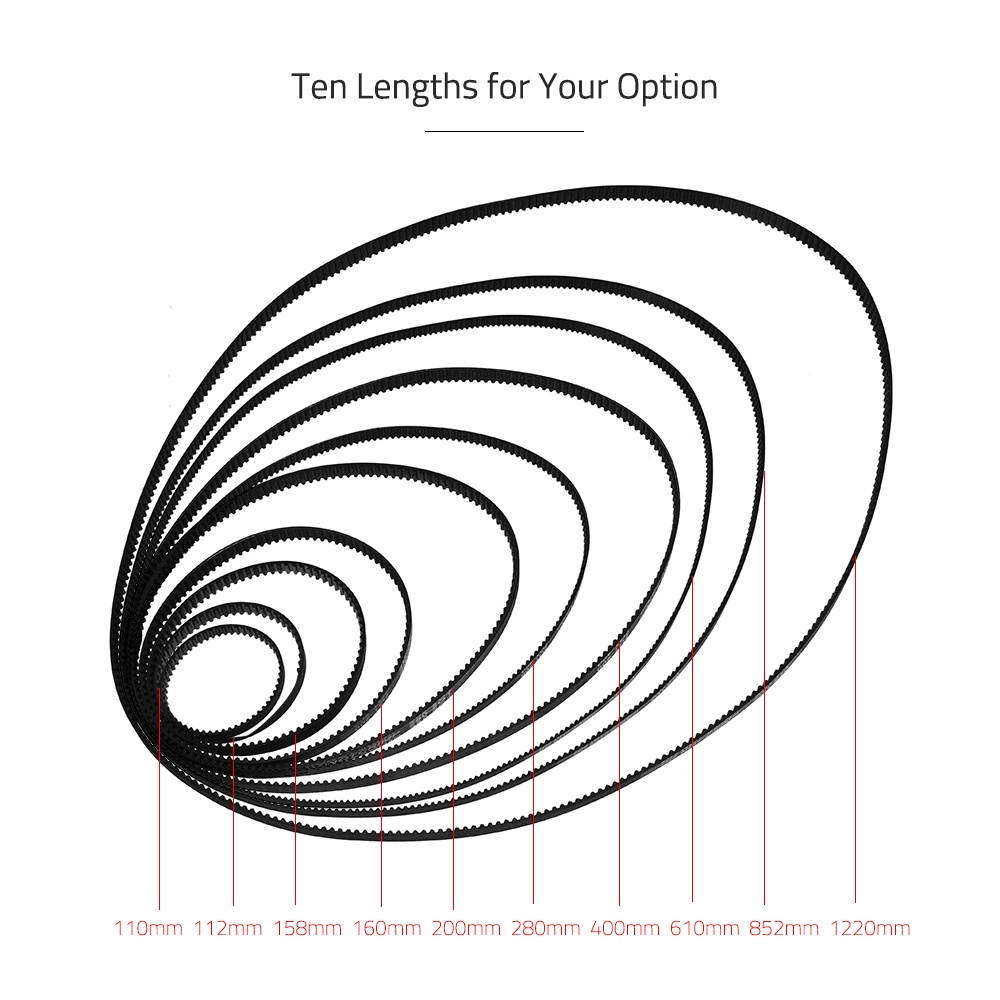 Aibecy GT2 Closed-Loop Timing Belt Rubber Synchronous Belts W=6mm L=110/112/158/200/280/400/610/852/1220mm 3D Printer Parts Kits Pack of 2pcs