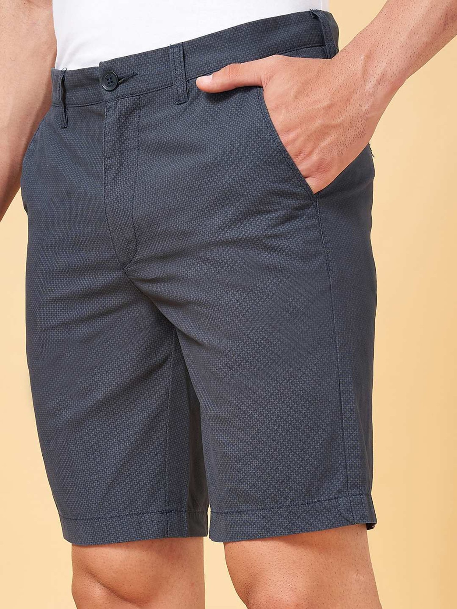 Byford by Pantaloons Navy Cotton Slim Fit Printed Shorts