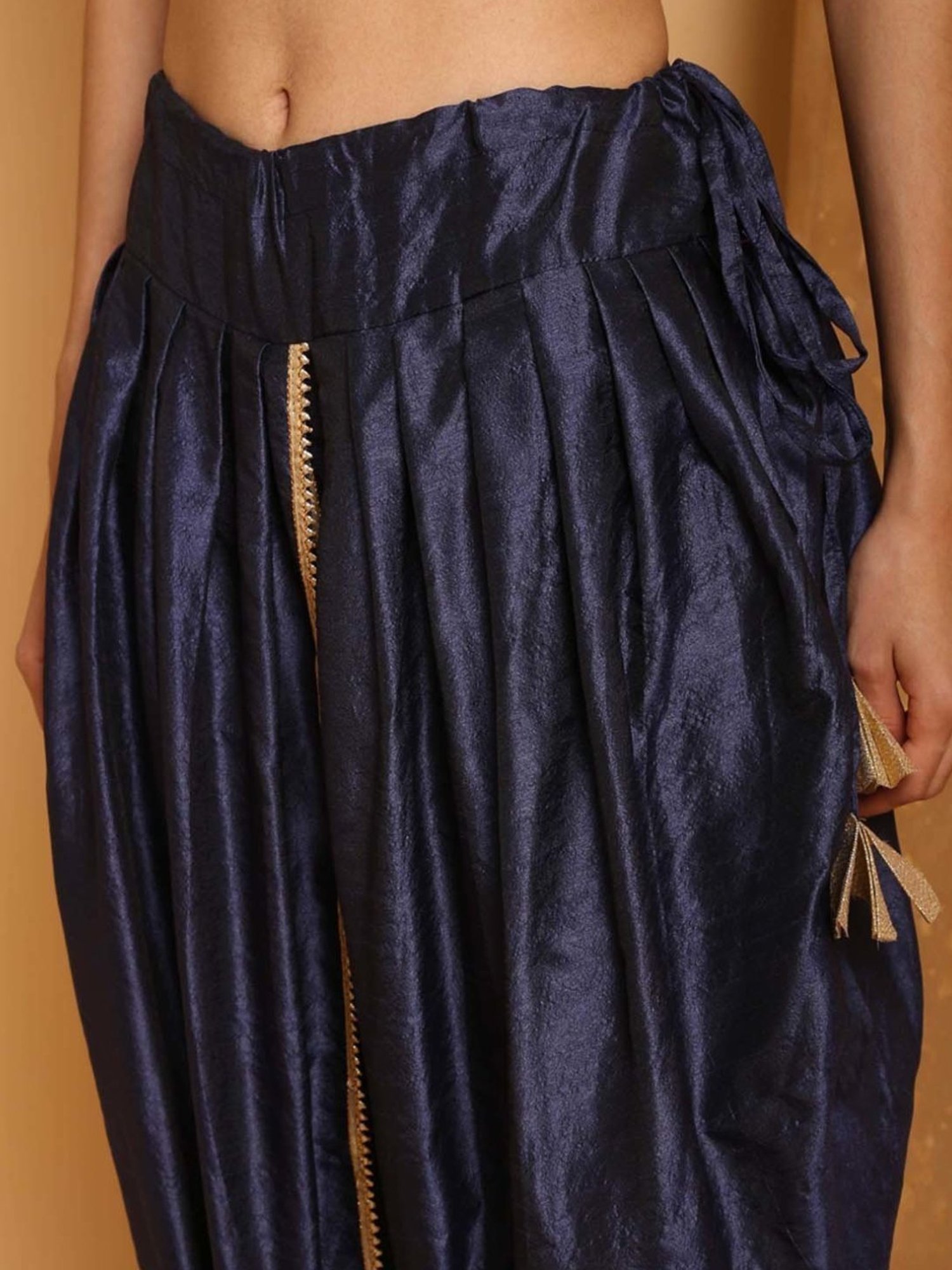 Kaanchie Nanggia Navy Blue Cotton Silk Pleated Dhoti Pants
