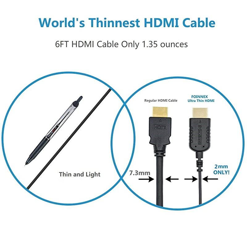 Thin HDMI Cable 6FT Hyper Super Flexible Slim 4K HDMI Cable Worlds Thinnest HDMI Cord High Speed Supports 4K 2K1080P 3D Ethernet ARC HDR for Nintendo SwitchPS4XboxHDTVPC