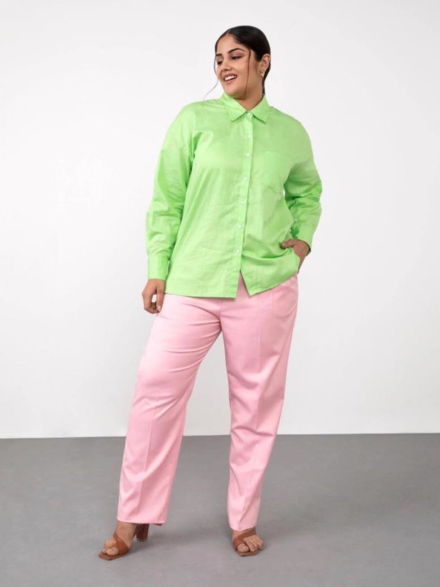 Qua Lime Green Oversized Cotton Shirt