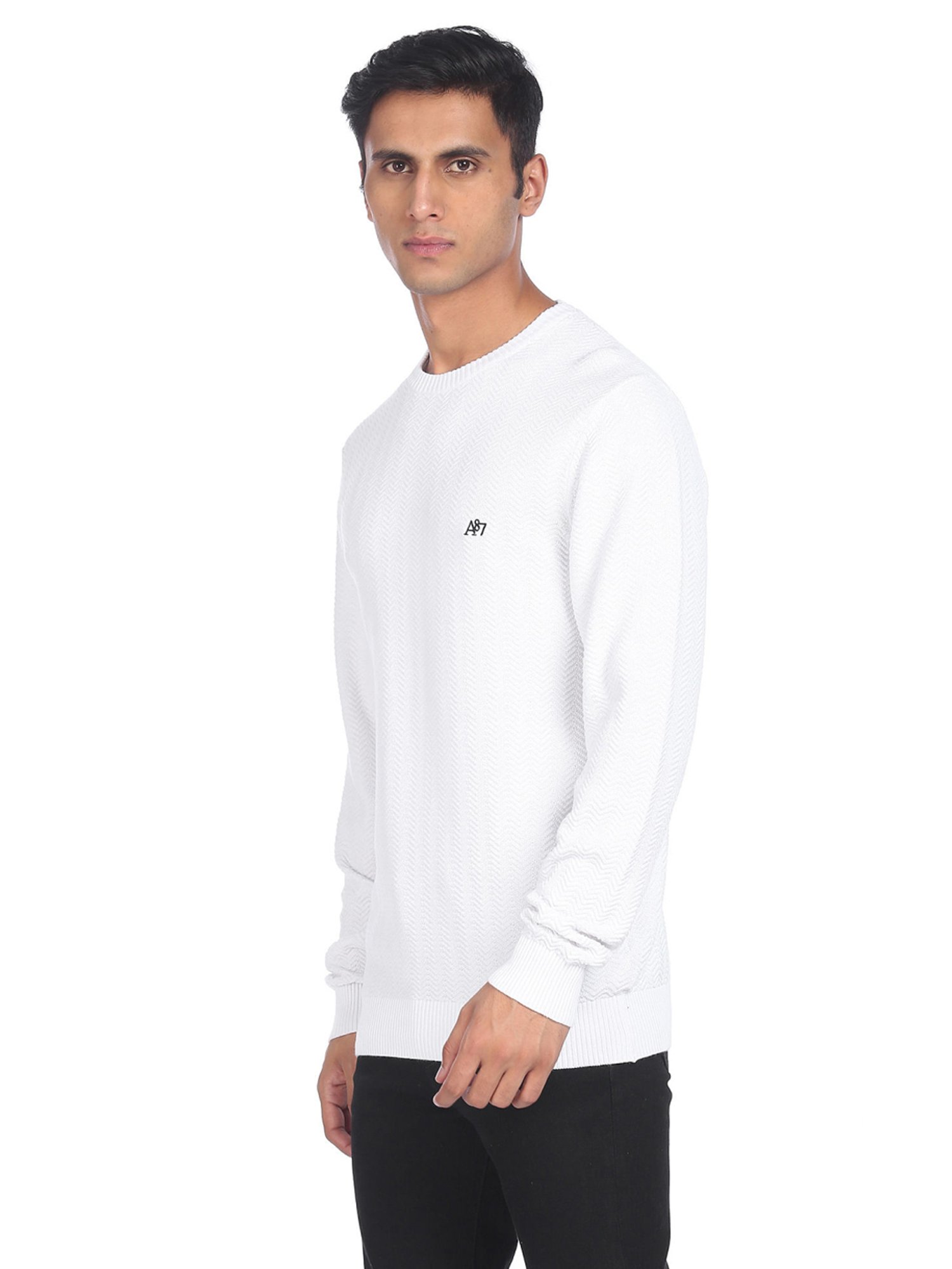Aeropostale White Cotton Regular Fit Sweater