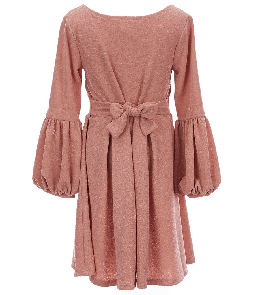 Bonnie Jean Big Girls 7-16 Bubble-Sleeve Sparkle-Knit Fit-And-Flare Dress