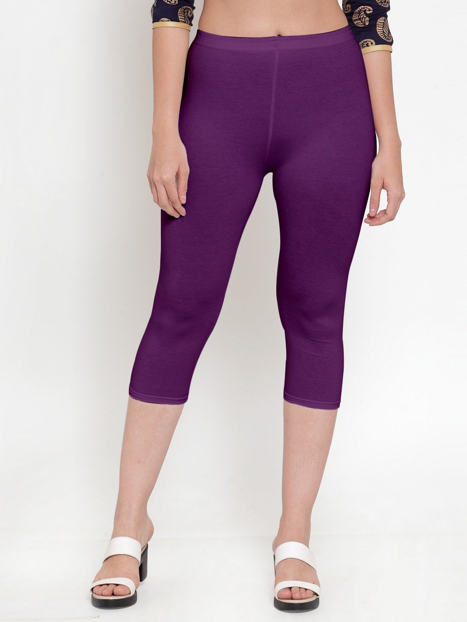 Gracit Beige & Purple Mid Rise Capris - Pack Of 2
