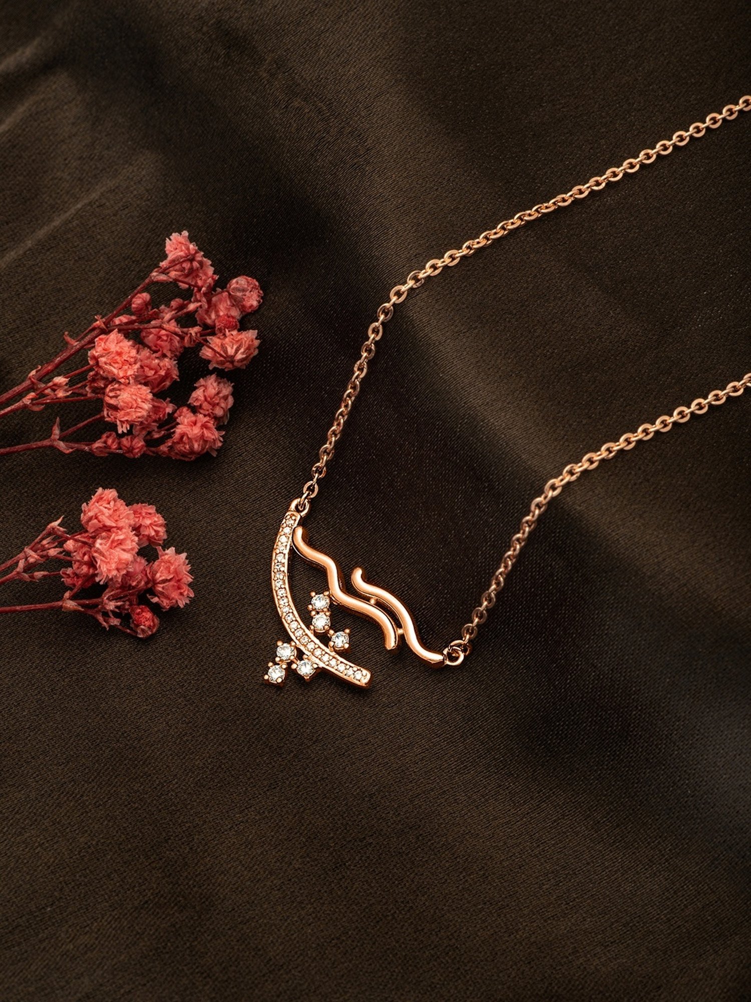 Silberry 92.5 Sterling Silver Rose Gold Abstract Necklace