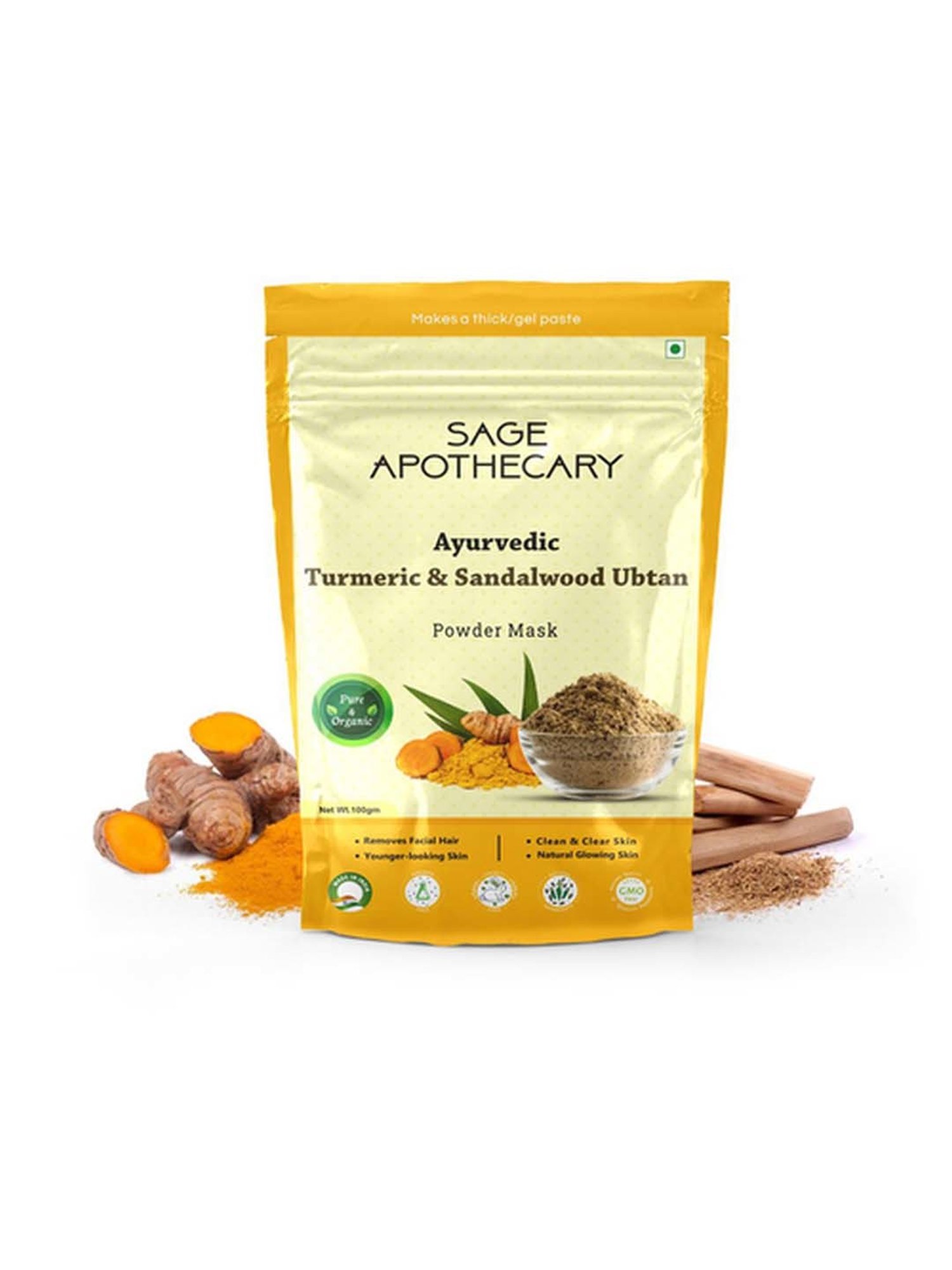 Sage Apothecary Ayurvedic Turmeric & Sandalwood Ubtan Powder Mask - 100 gm