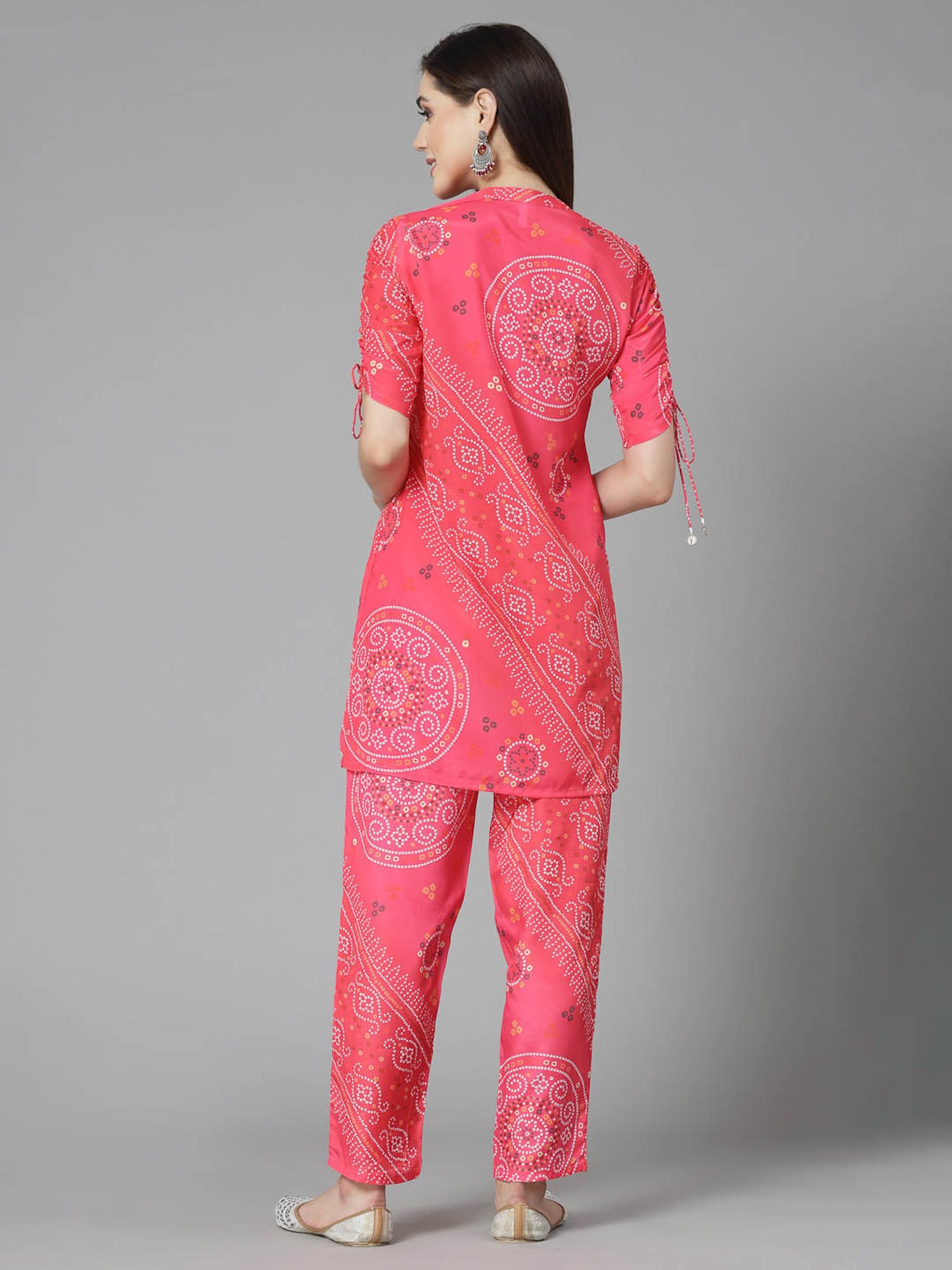 Stylum Pink Satin Bandhani Print Kurti Pant Set