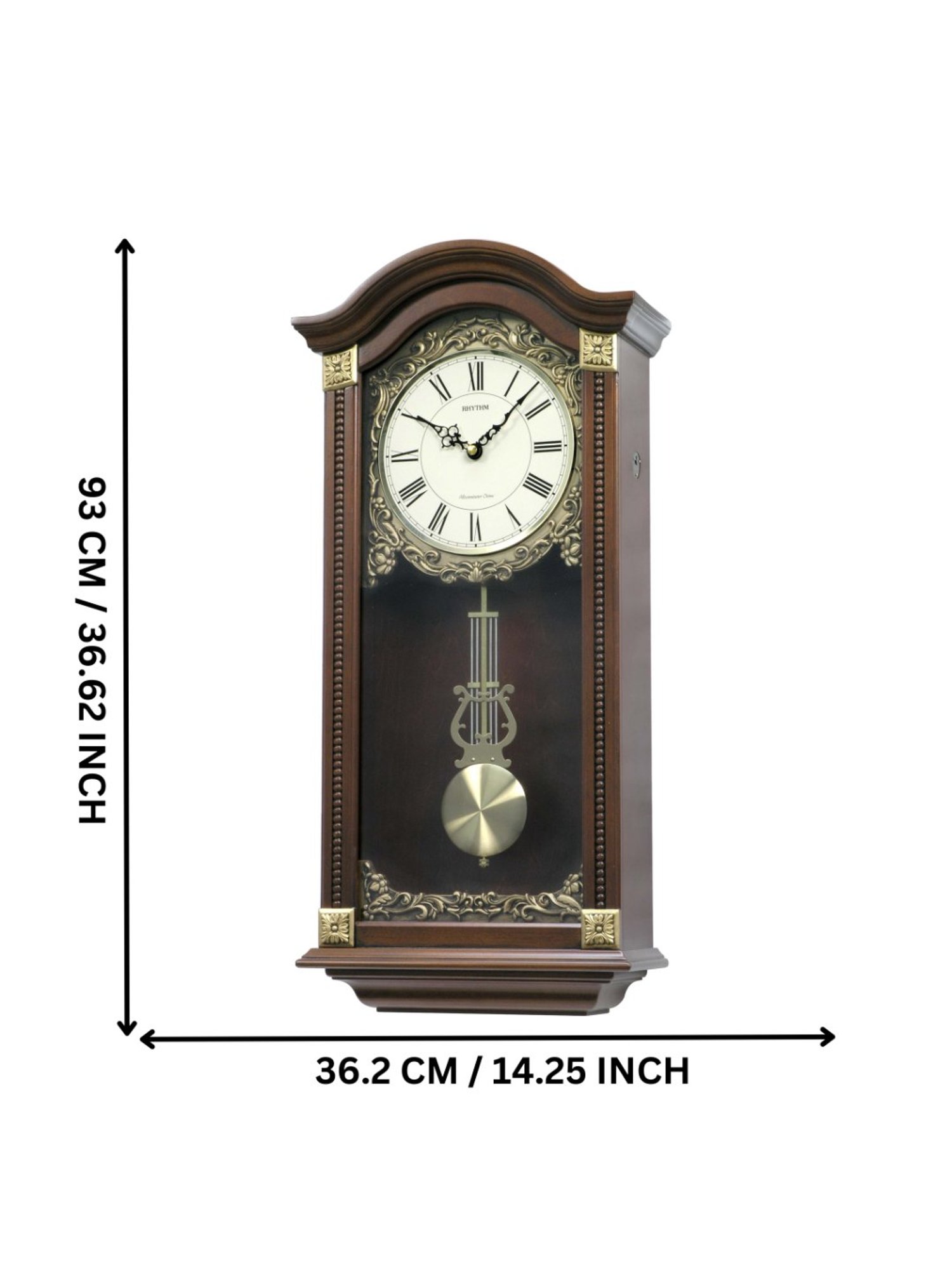 RHYTHM Dark Brown Wood Elegant Vertical Crown Wall Clock