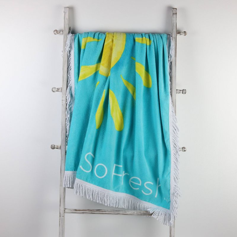 Fringe Lemon Squeeze Oversized Beach Towel Aqua - Sand & Surf