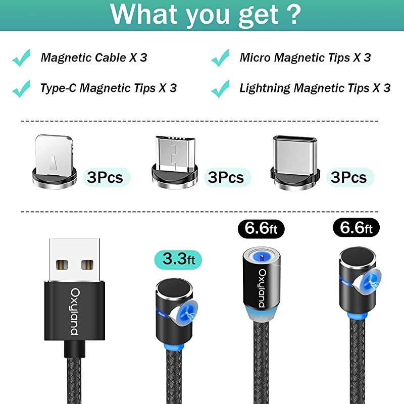 Charging Cable [3-Pack, 3ft/6ft/6ft] Phone Charger Cable, 3 in 1 Cable, Compatible for Micro USB, i-Products and Type C Charging Cable