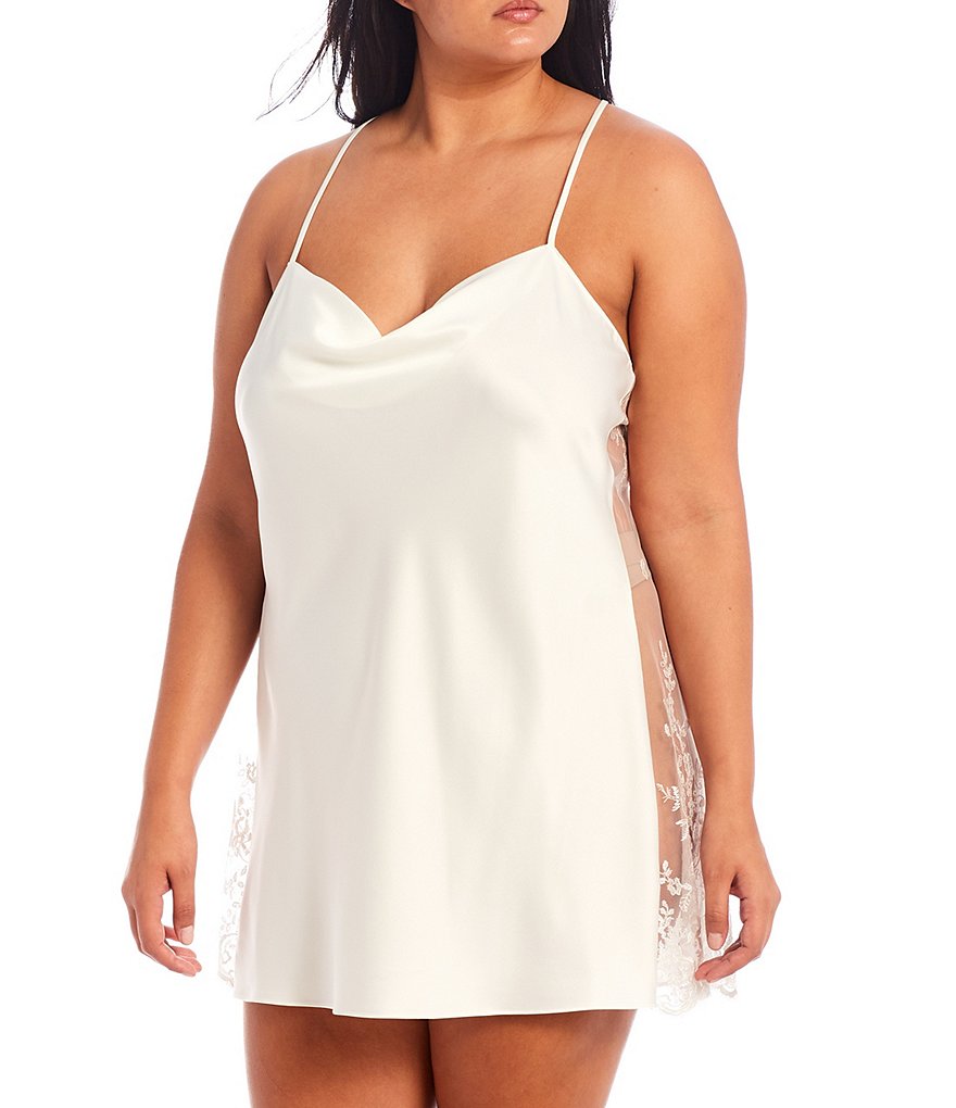 Rya Plus Darling Scoop Neck Charmeuse & Lace Solid Chemise