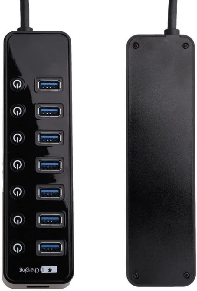 USB 3.0 Hub ZIKO 8-Port USB 3.0 Extender Hub 7 High Speed Data Transfer Ports 1 Smart Charging Port with Individual On/Off Switches LED Indicator for Smartphone Laptop Tablet