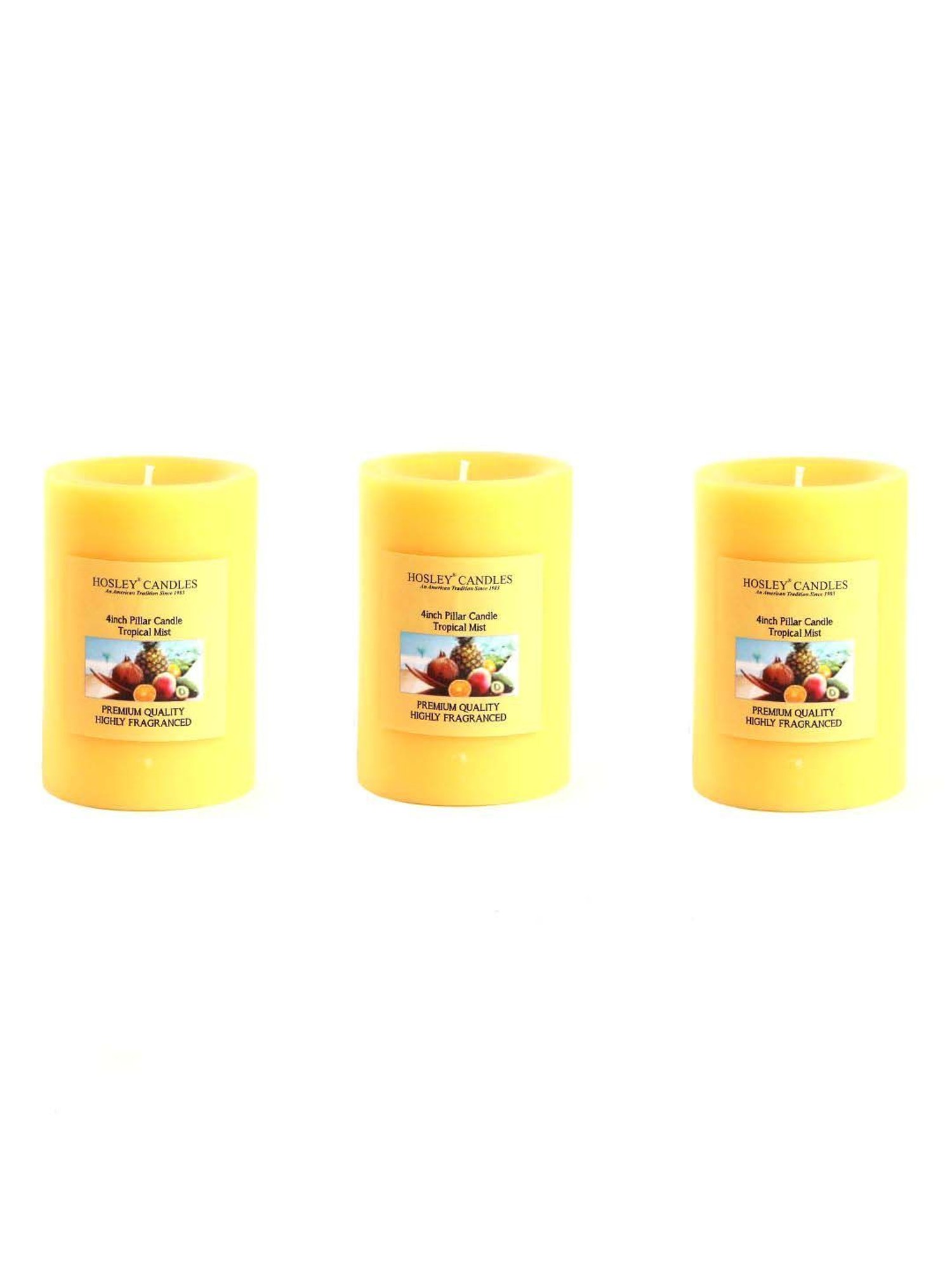 HOSLEY Yellow Wax Pillar Candle - Set of 3