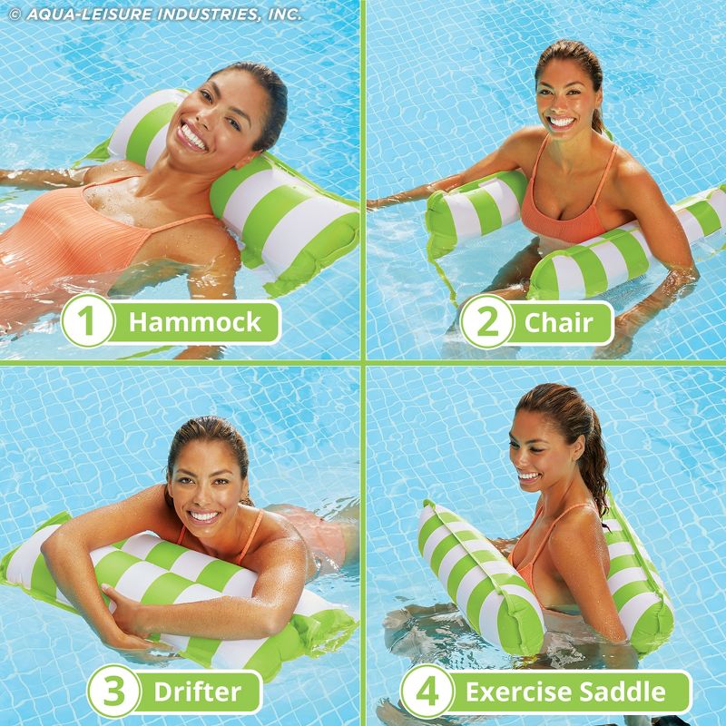 Aqua Monterey Inflatable 4-in-1 Swimming Pool Hammock Floating Lounger Chair Set for Relaxing in the Pool, Lake, or Ocean, 1 Lime Green & 1 Orange