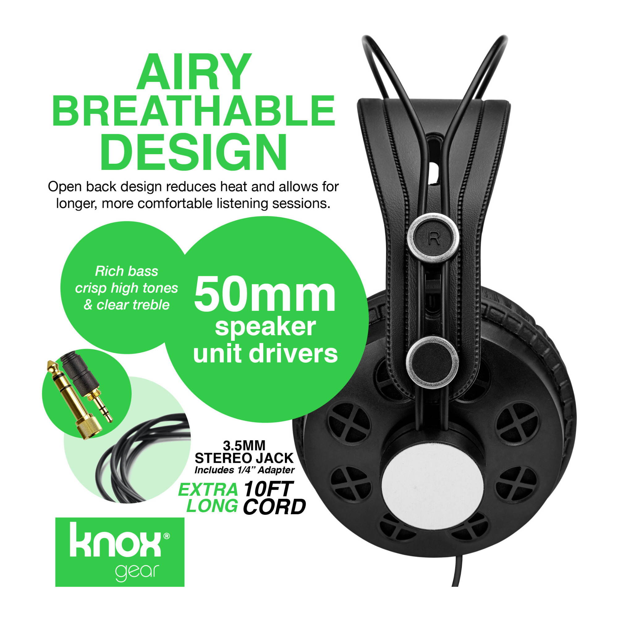 Knox Gear TX-200 Open-Back Studio Reference Headphones