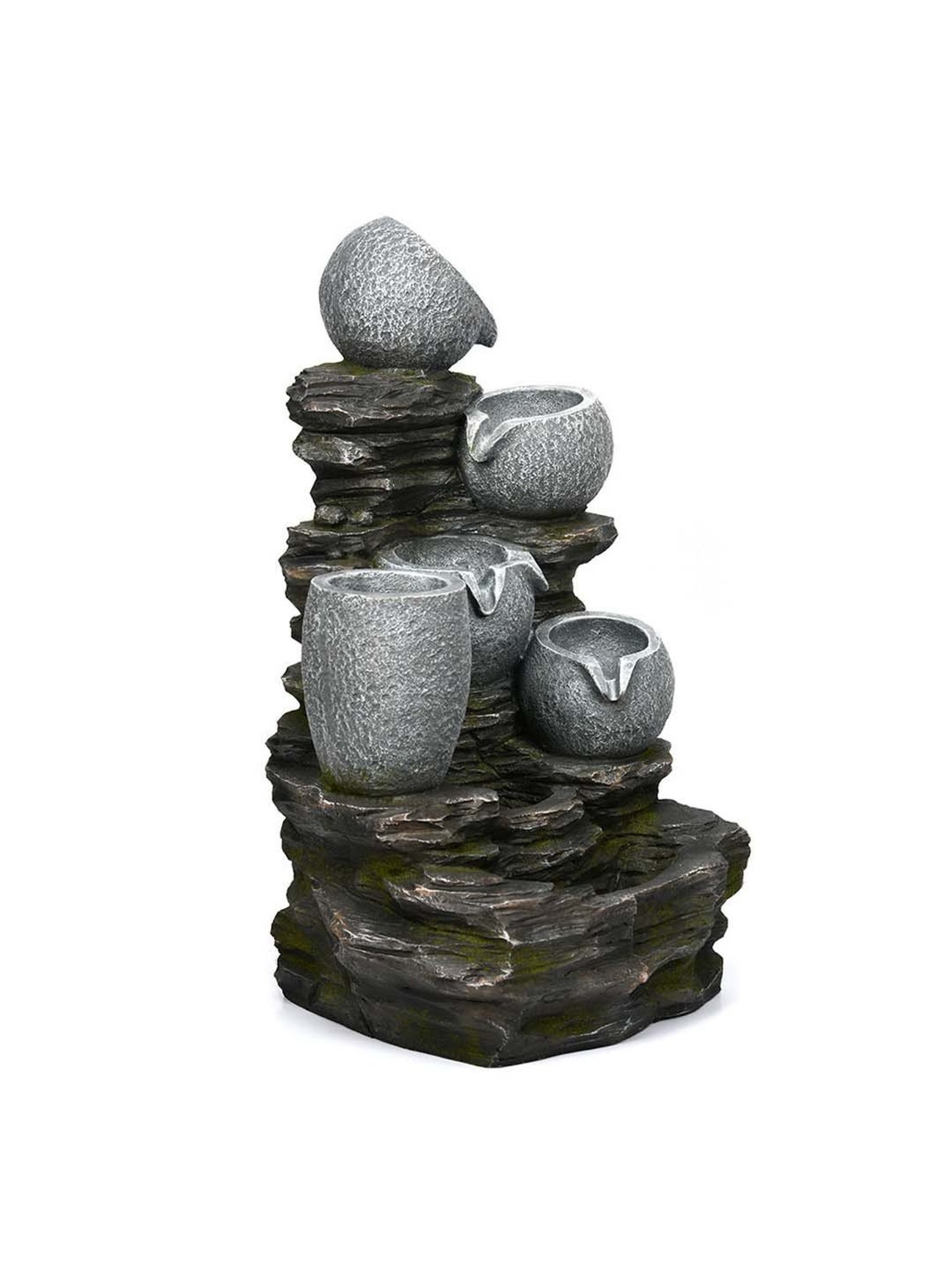 @home Grey Resin Four Bowls With Planter Water Fountain