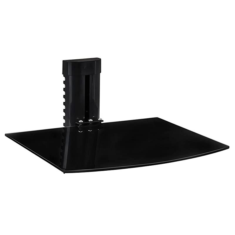 MI891 Floating Wall Mounted Shelf Bracket Stand for AV Receiver Component Cable Box Playstation4 Xbox1 DVD Player Projector 176 Lbs Capacity 1 Shelf Tinted Tempered Glass Black
