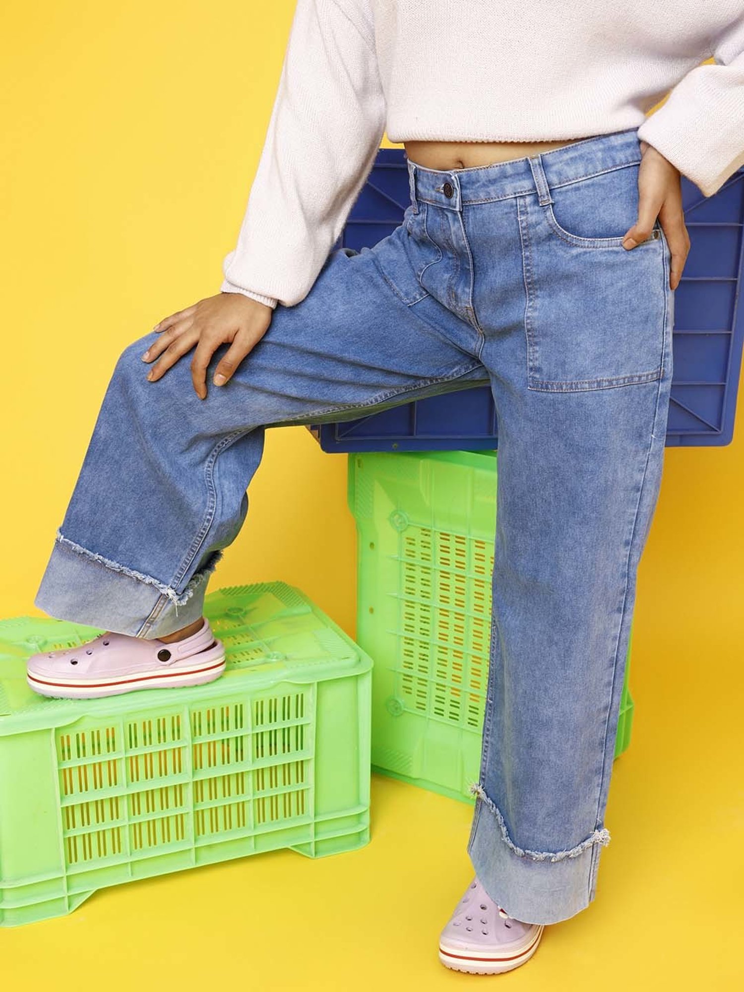 Tales & Stories Girls Blue Wide Fit Jeans