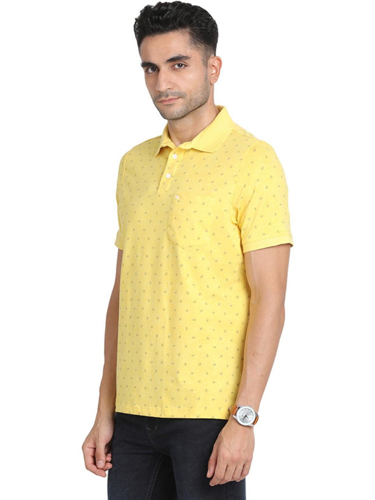 Turtle Yellow Slim Fit Printed Polo T-Shirts